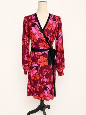 DVF Luella Wrap Mini Dress Merino Wool Grape Leaf Cabernet M NWT